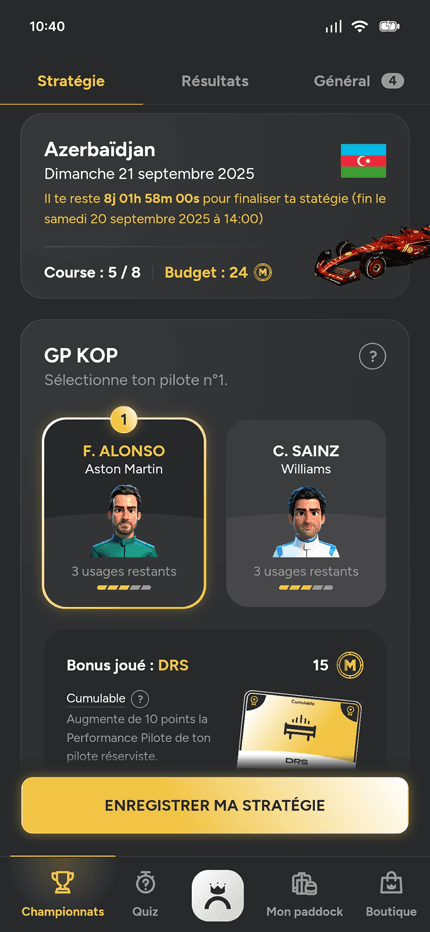 Classement mobile King Of Paddock